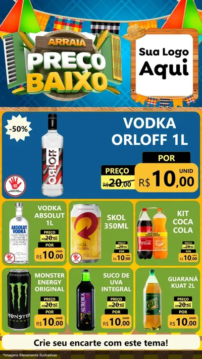 Modelo de Rede Social para Stories com o tema Arraiá de Preço Baixo - Junina para Distribuidora de bebidas