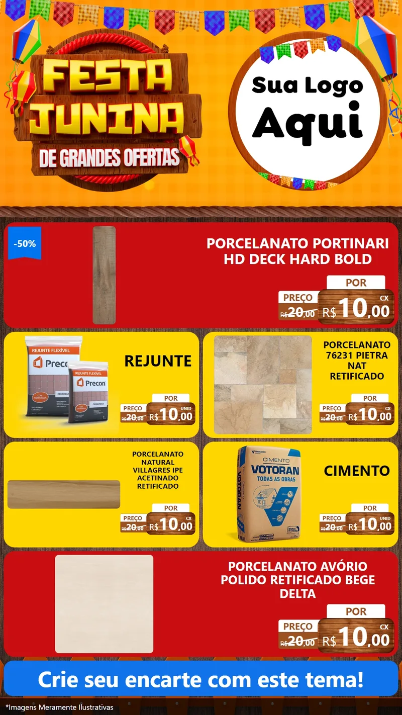 Modelo de TV para TV Vertical com o tema Festa Junina de Grandes Ofertas para Pisos e revestimentos