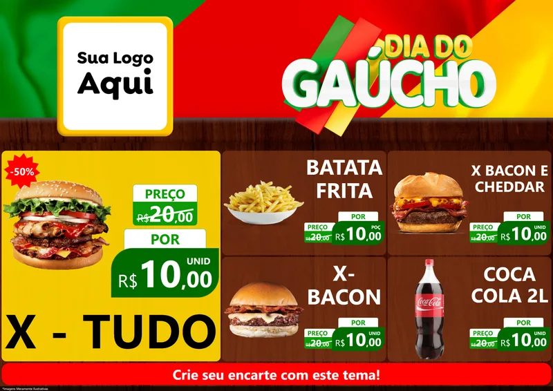 Modelo de Encarte para Encarte A4 Horizontal com o tema Dia do Gaúcho para Hamburgueria