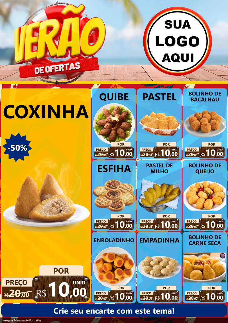 Modelo de Encarte para Encarte A4 Vertical com o tema Verão de Ofertas para Salgadaria