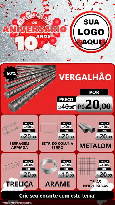 Modelo de Rede Social para Stories com o tema Promoção de Aniversário - 10 Anos para Ferragens