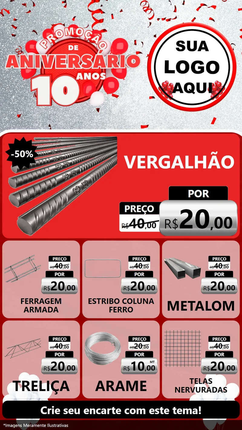 Modelo de Rede Social para Stories com o tema Promoção de Aniversário - 10 Anos para Ferragens