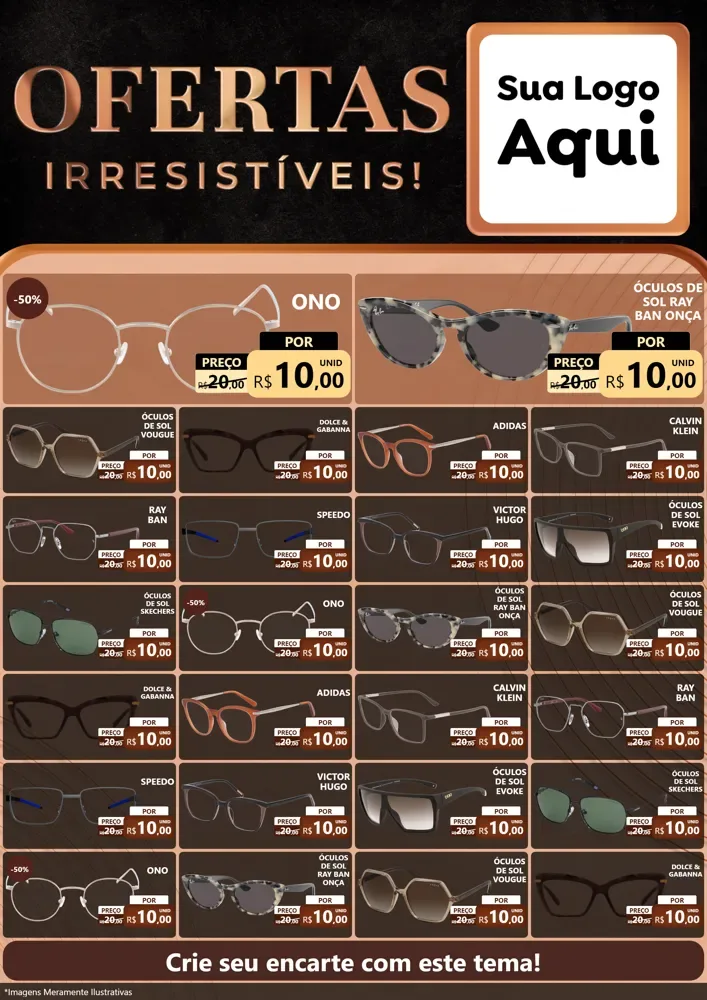 Modelo de Encarte para Encarte A4 Vertical com o tema Ofertas Irresistíveis! para Óticas