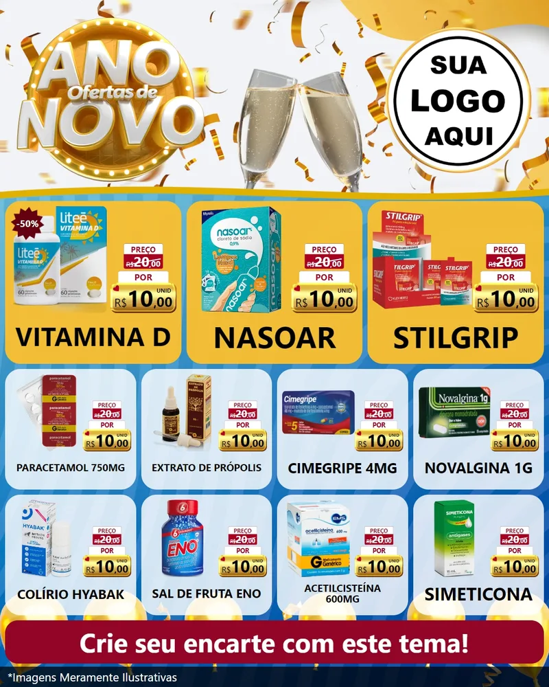 Modelo de Rede Social para Feed Instagram com o tema Ofertas de Ano Novo para Farmácia