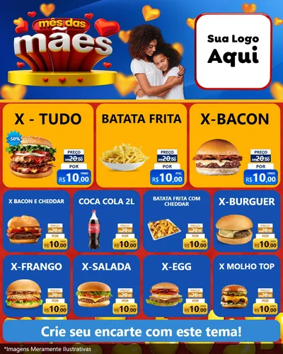 Modelo de Rede Social para Feed Instagram com o tema Mês das Mães para Hamburgueria