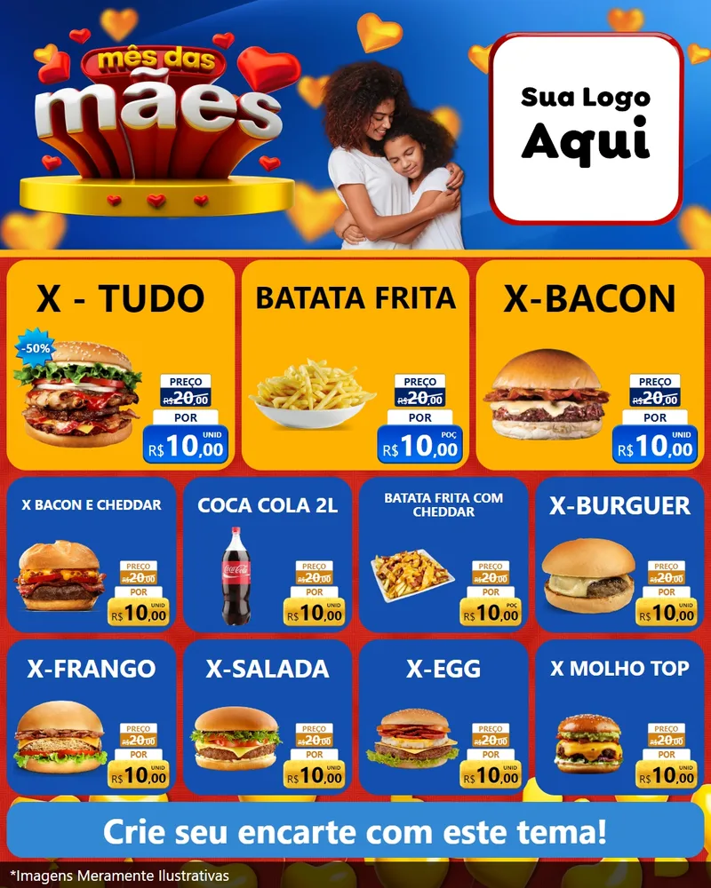 Modelo de Rede Social para Feed Instagram com o tema Mês das Mães para Hamburgueria