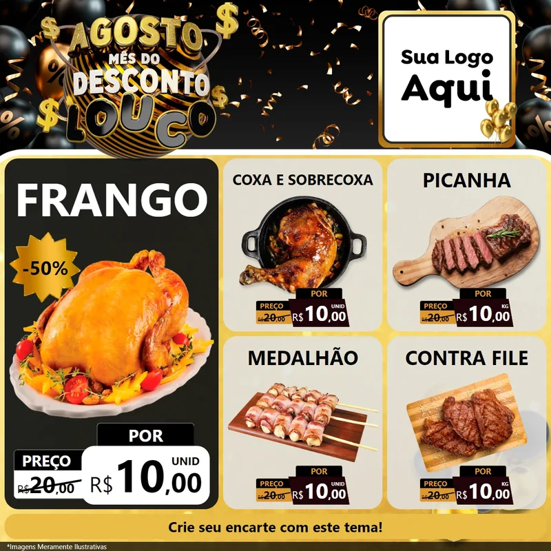 Modelo de Rede Social para Feed Facebook com o tema Agosto Mês do Desconto Louco para Assados