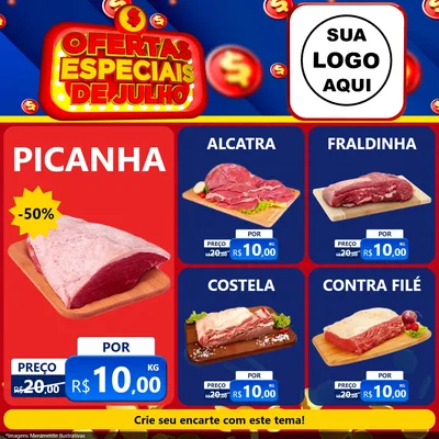 Modelo de Rede Social para Feed Facebook com o tema Ofertas Especiais de Julho para Açougue