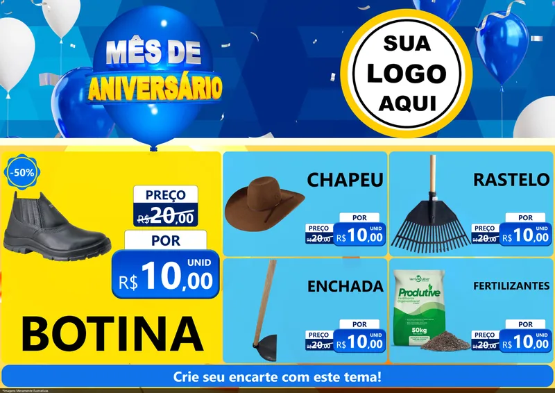 Modelo de Encarte para Encarte A4 Horizontal com o tema Mês de Aniversário para Agropecuária