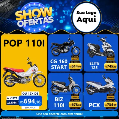 Modelo de Rede Social para Feed Facebook com o tema Show de Ofertas para Concessionaria de Motos