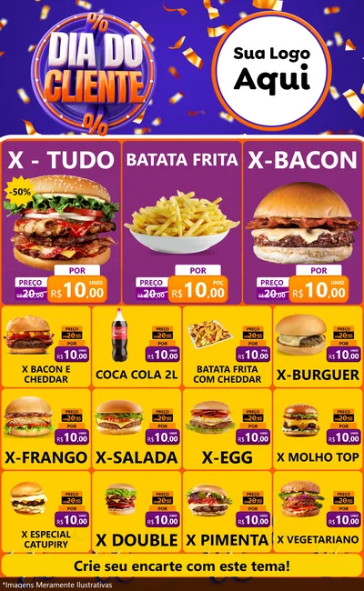 Modelo de Encarte para Encarte Grande com o tema Dia do Cliente para Hamburgueria