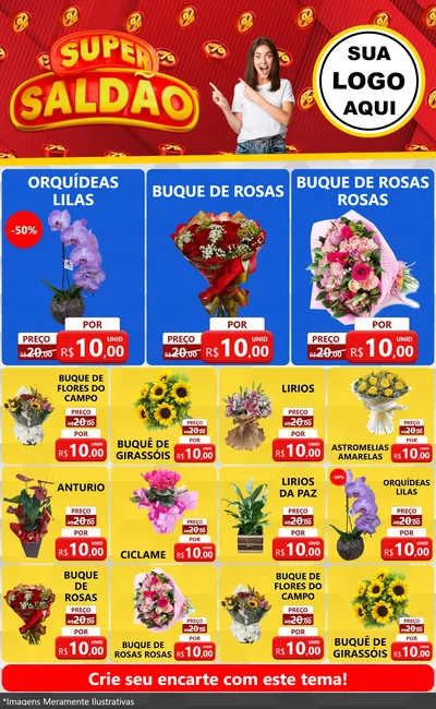 Modelo de Encarte para Encarte Grande com o tema Super Saldão para Floricultura e jardim