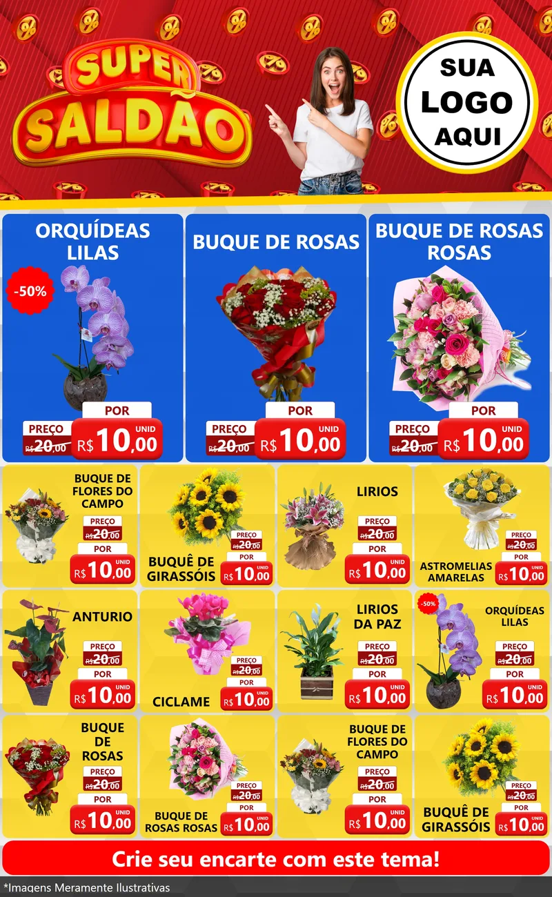 Modelo de Encarte para Encarte Grande com o tema Super Saldão para Floricultura e jardim