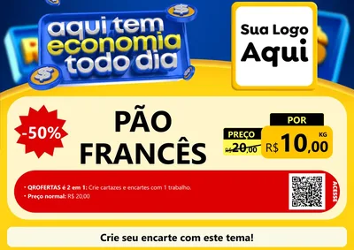 Modelo de Cartaz para Cartaz A4 Horizontal com o tema Aqui Tem Economia Todo Dia para Padaria