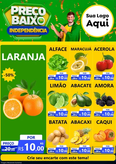 Modelo de Encarte para Encarte A4 Vertical com o tema Preço Baixo de Independência para Hortifrúti