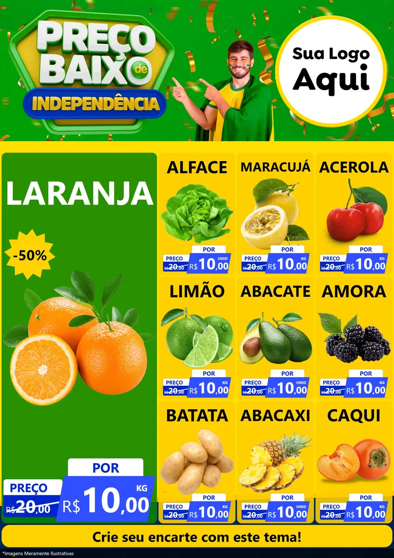 Modelo de Encarte para Encarte A4 Vertical com o tema Preço Baixo de Independência para Hortifrúti