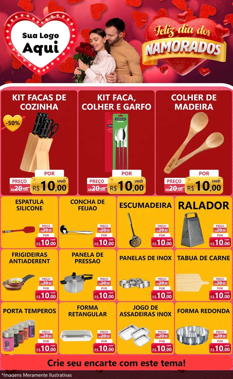 Modelo de Encarte para Encarte Grande com o tema Feliz Dia Dos Namorados para Utilidades Domésticas