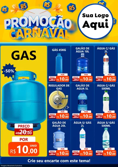 Modelo de Encarte para Encarte A4 Vertical com o tema Promoção de Carnaval para Água e gás