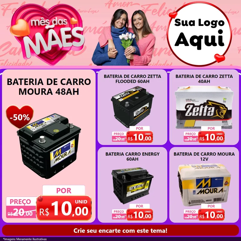 Modelo de Rede Social para Feed Facebook com o tema Mês Das Mães para Baterias Elétricas