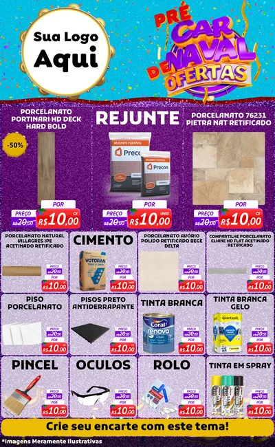 Modelo de Encarte para Encarte Grande com o tema Pré Carnaval de Ofertas para Pisos e revestimentos