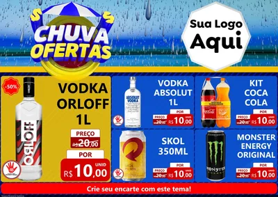 Modelo de Encarte para Encarte A4 Horizontal com o tema Chuva de Ofertas para Distribuidora de bebidas