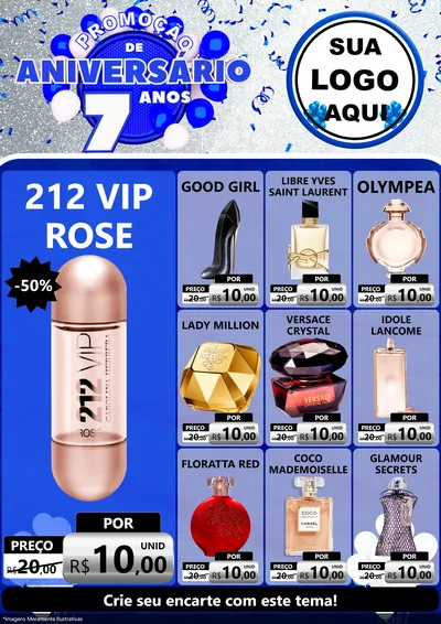 Modelo de Encarte para Encarte A4 Vertical com o tema Promoção de Aniversário - 7 Anos para Perfumes