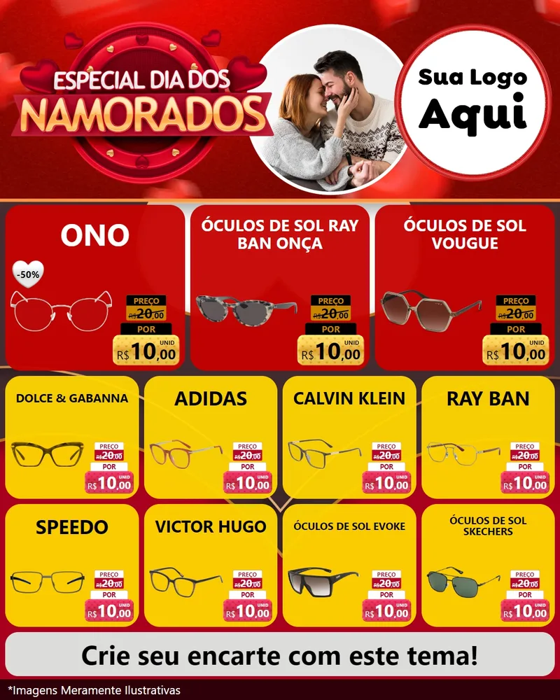 Modelo de Rede Social para Feed Instagram com o tema Especial Dia Dos Namorados para Óticas