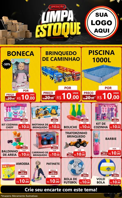 Modelo de Encarte para Encarte Grande com o tema Operação Limpa Estoque para Brinquedos