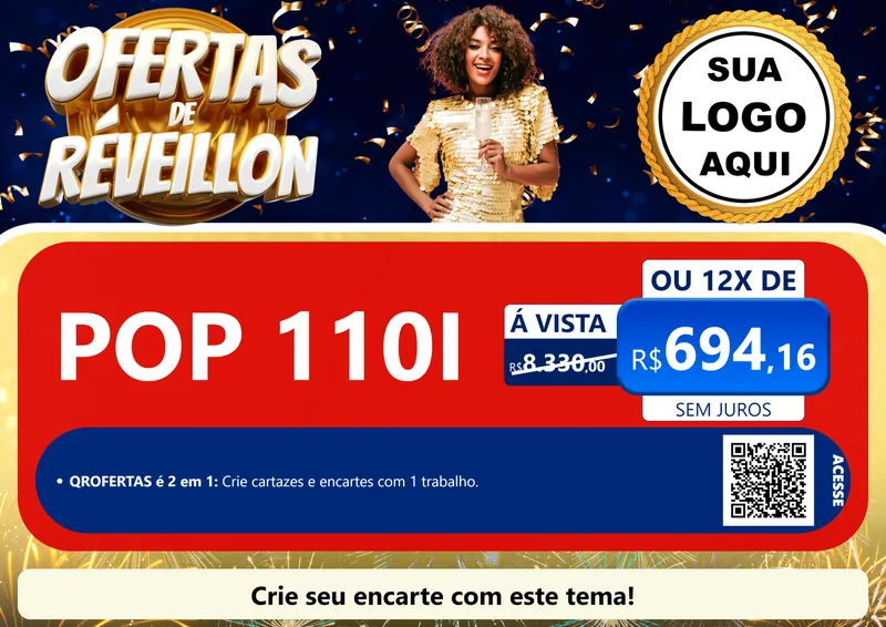 Modelo de Cartaz para Cartaz A4 Horizontal com o tema Ofertas de Réveillon para Concessionaria de Motos
