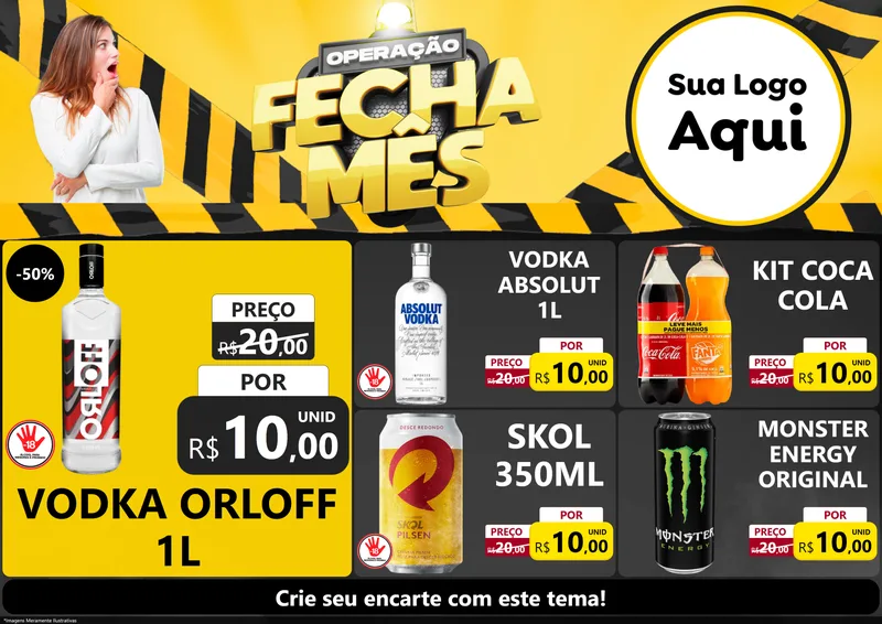Modelo de Encarte para Encarte A4 Horizontal com o tema Operação Fecha Mês para Distribuidora de bebidas