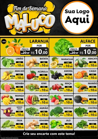 Modelo de Encarte para Encarte A4 Vertical com o tema Fim de Semana Maluco para Hortifrúti