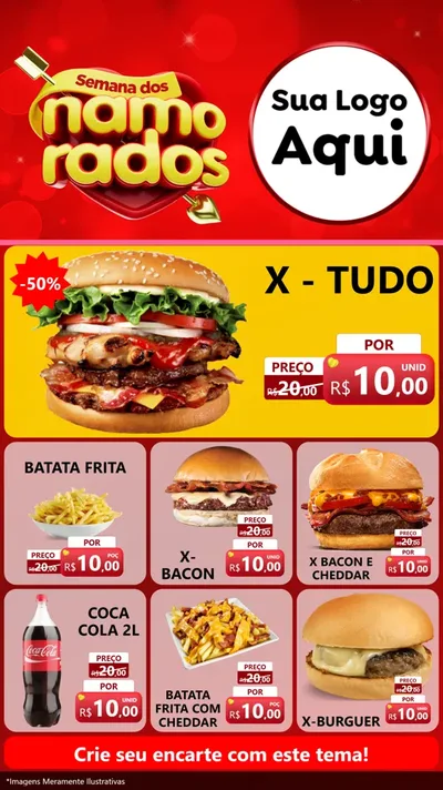 Modelo de Rede Social para Stories com o tema Semana dos namorados para Hamburgueria