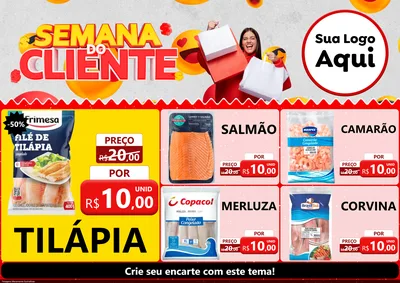 Modelo de Encarte para Encarte A4 Horizontal com o tema Semana do Cliente para Peixaria