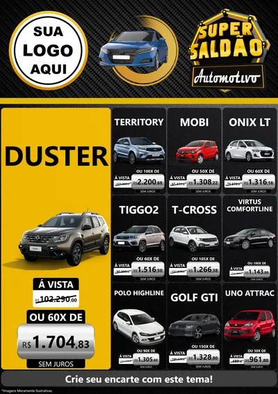 Modelo de Encarte para Encarte A4 Vertical com o tema Super Saldão Automotivo para Concessionaria de Carros