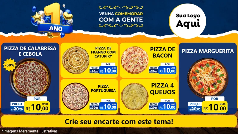 Modelo de TV para TV Horizontal com o tema Um Ano de Aniversário para Pizzaria