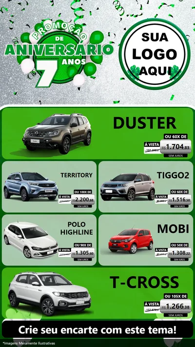 Modelo de TV para TV Vertical com o tema Promoção de Aniversário - 7 Anos para Concessionaria de Carros