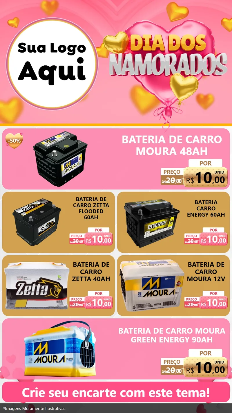 Modelo de TV para TV Vertical com o tema Dia dos Namorados para Baterias Elétricas