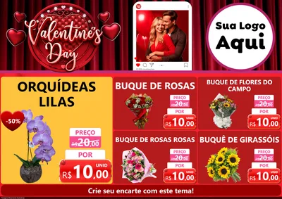Modelo de Encarte para Encarte A4 Horizontal com o tema Valentine's Day para Floricultura e jardim