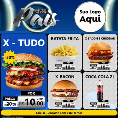 Modelo de Rede Social para Feed Facebook com o tema Sorteio Dia Dos Pais para Hamburgueria