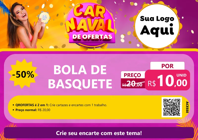 Modelo de Cartaz para Cartaz A4 Horizontal com o tema Carnaval de Ofertas para Artigos Esportivos