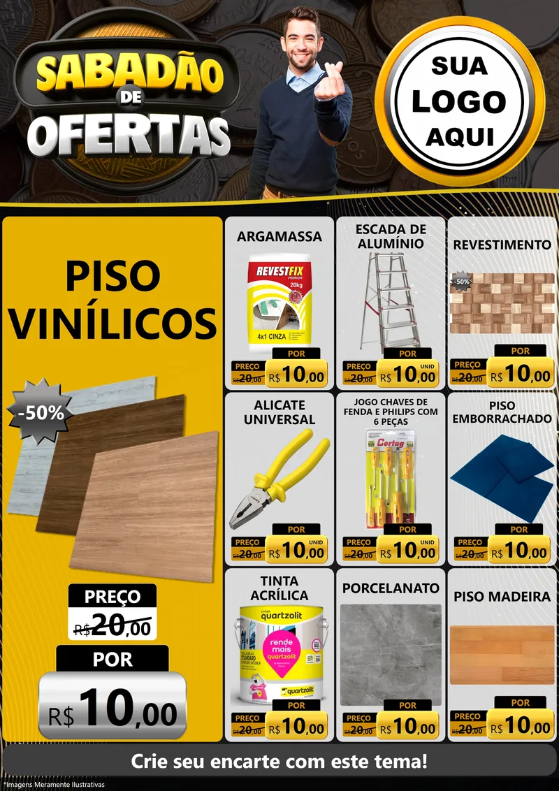 Modelo de Encarte para Encarte A4 Vertical com o tema Sabadão de Ofertas para Material para Construção