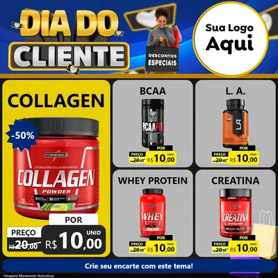 Modelo de Rede Social para Feed Facebook com o tema Dia Do Cliente para Suplementos alimentares