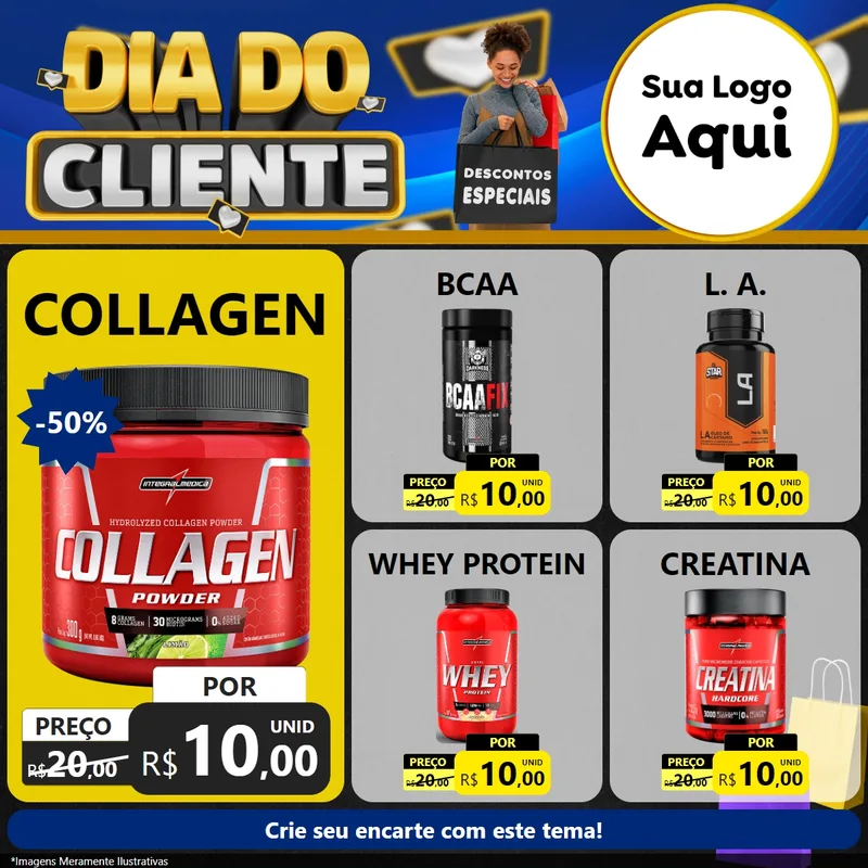 Modelo de Rede Social para Feed Facebook com o tema Dia Do Cliente para Suplementos alimentares