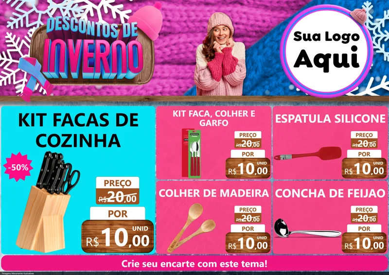 Modelo de Encarte para Encarte A4 Horizontal com o tema Descontos de Inverno para Utilidades Domésticas