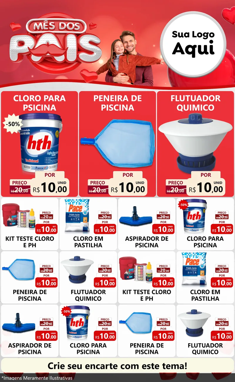 Modelo de Encarte para Encarte Grande com o tema Mês dos Pais para Produtos para Piscina
