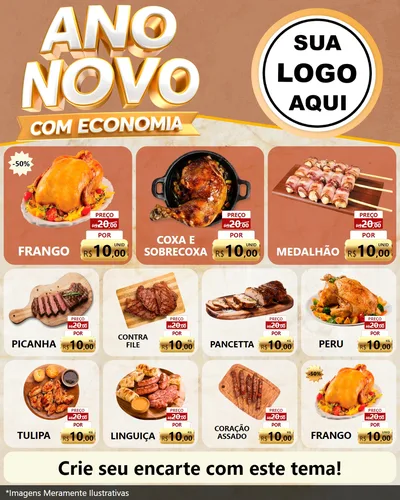 Modelo de Rede Social para Feed Instagram com o tema Ano Novo Com Economia para Assados