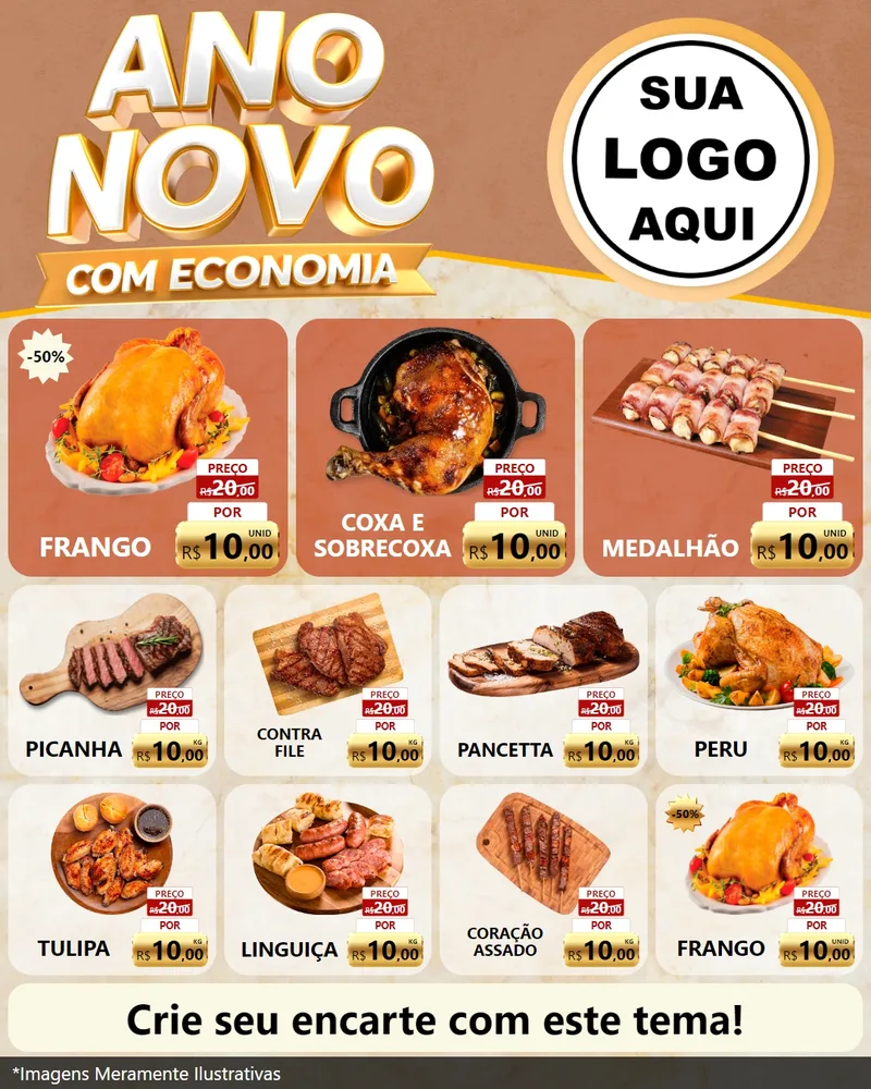 Modelo de Rede Social para Feed Instagram com o tema Ano Novo Com Economia para Assados