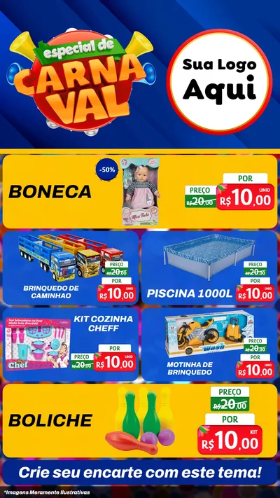 Modelo de TV para TV Vertical com o tema Especial de Carnaval para Brinquedos