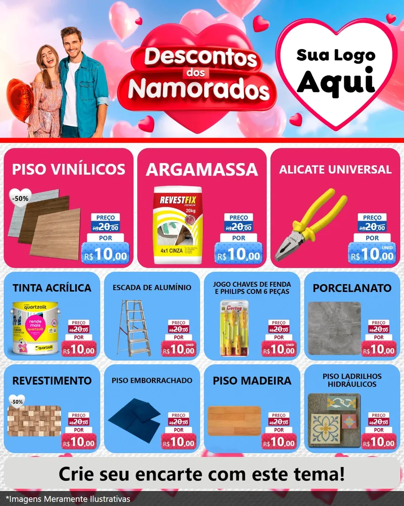 Modelo de Rede Social para Feed Instagram com o tema Descontos dos Namorados para Material para Construção
