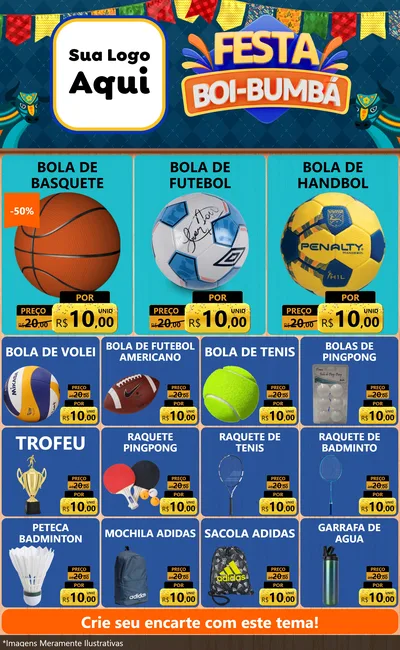 Modelo de Encarte para Encarte Grande com o tema Festa Boi Bumbá para Artigos Esportivos